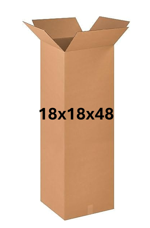 Cardboard box with dimensions 18x18x48 on a white background