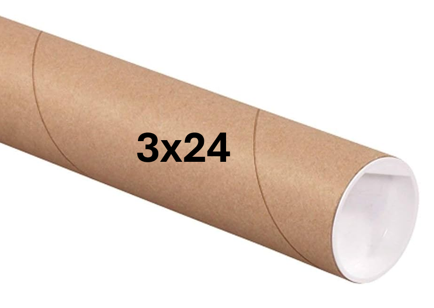 5 PACK - KRAFT MAILING TUBES w/ END CAPS | 3x24" | .070" thick