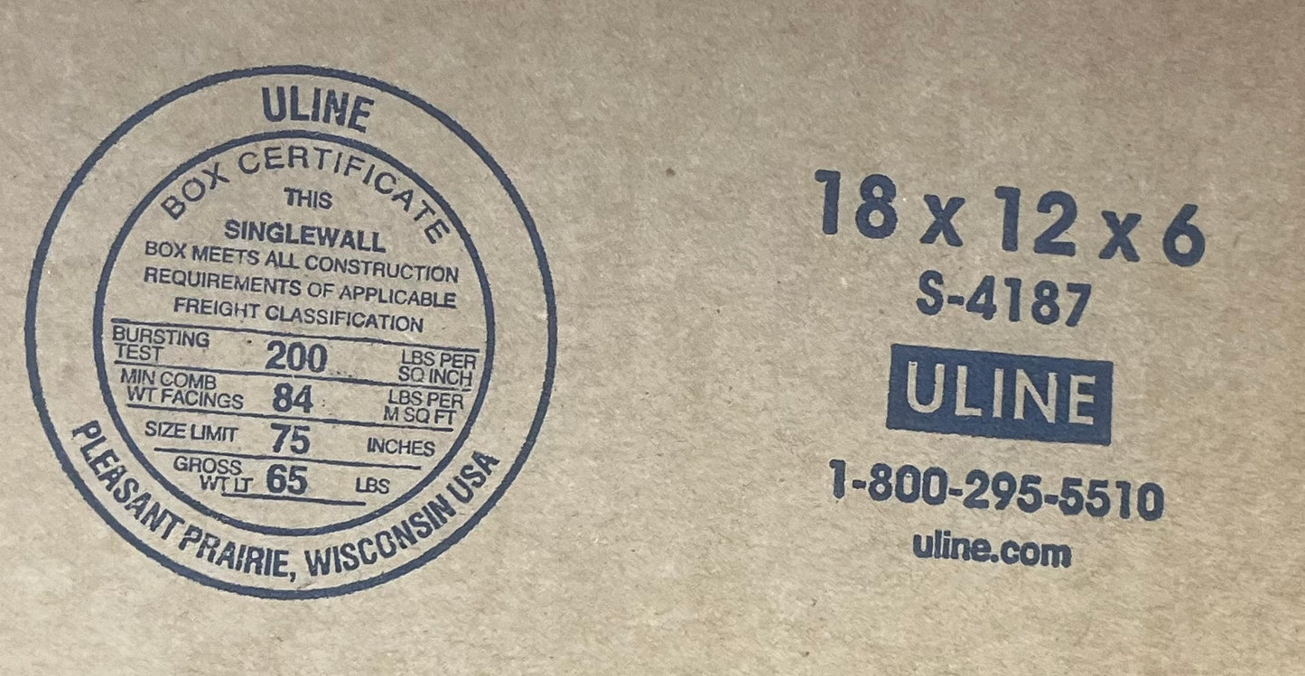 18x12x6 (200 lb strength) | SINGLE CARDBOARD BOX