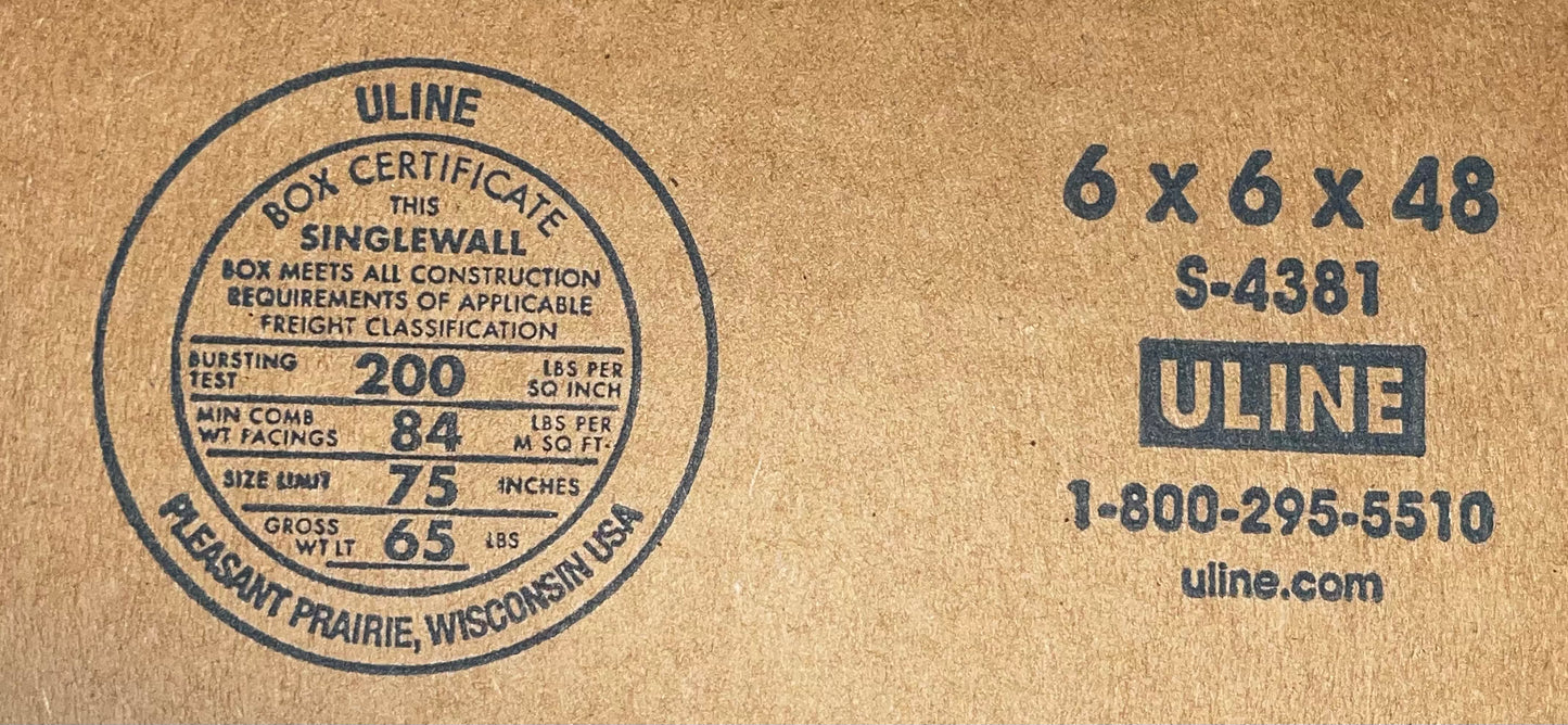 6x6x48 (200 lb strength) | SINGLE CARDBOARD BOX | TALL | GOLF CLUB BOX
