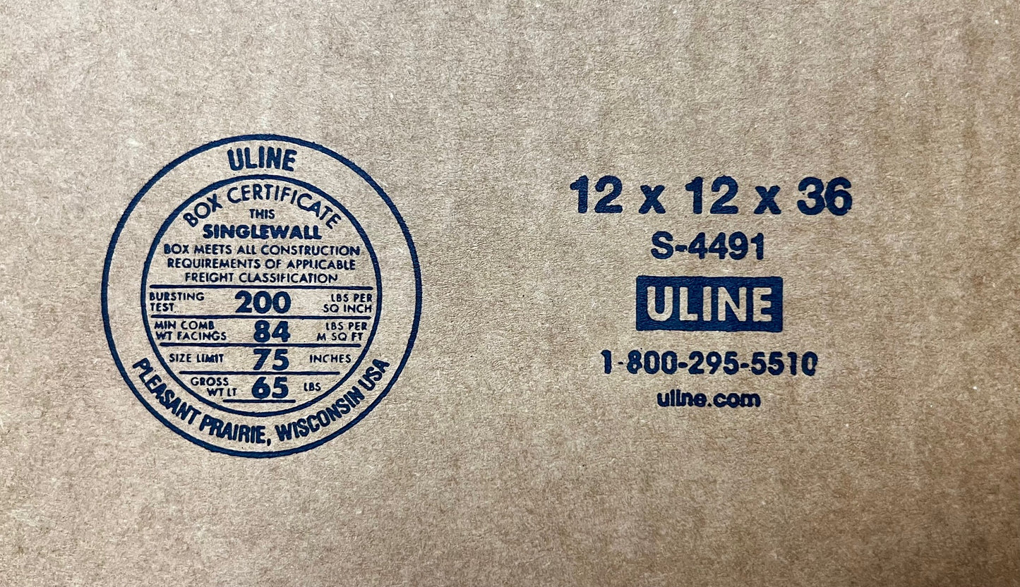 12x12x36 (200 lb strength) | SINGLE CARDBOARD BOX | TALL
