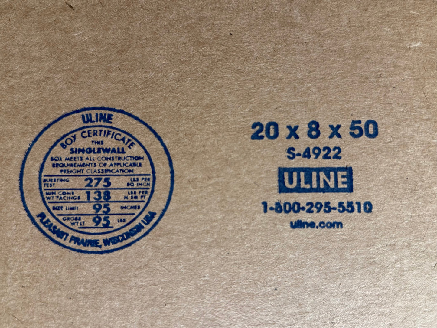 20x8x50 (275 lb strength) | SINGLE CARDBOARD BOX | SIDE LOADING | GUITAR BOX