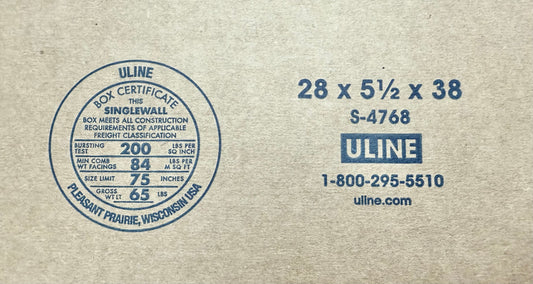 28x5.5x38 (200 lb strength) | SINGLE CARDBOARD BOX | SIDE LOADING