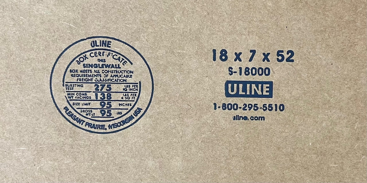 18x7x52 (275 lb strength) | SINGLE CARDBOARD BOX | SIDE LOADING | GUITAR BOX