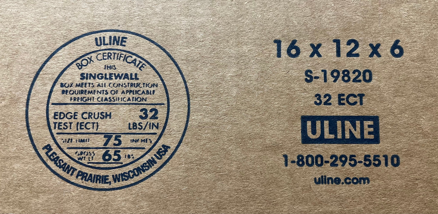 16x12x6 (200 lb strength) | SINGLE CARDBOARD BOX
