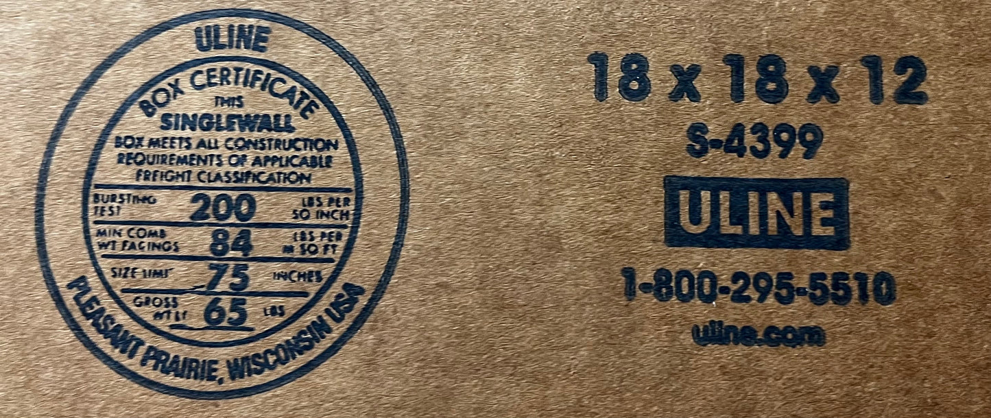 18x18x12 (200 lb strength) | SINGLE CARDBOARD BOX