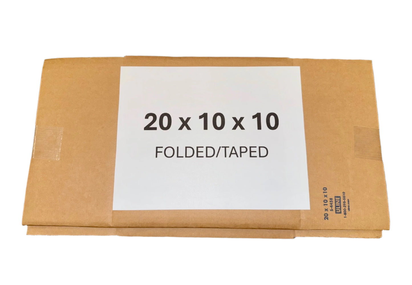Cardboard box with dimensions 20 x 10 x 10 folded and taped