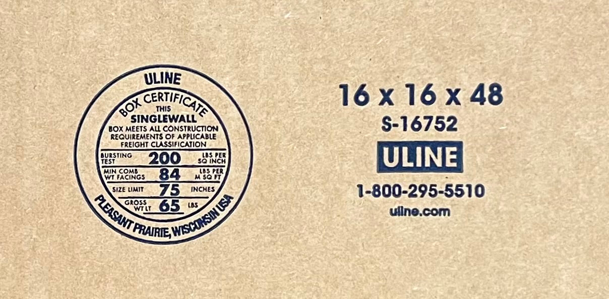 16x16x48 (200 lb strength) | SINGLE CARDBOARD BOX | TALL