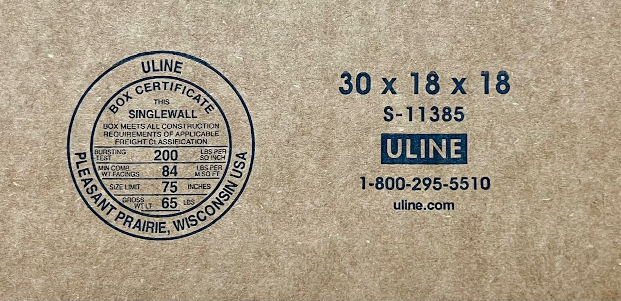 30x18x18 (200 lb strength) | SINGLE CARDBOARD BOX | LONG