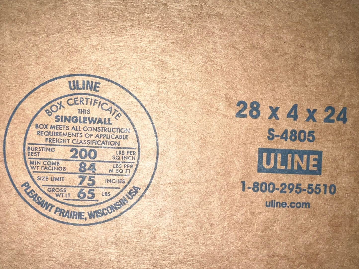 28x4x24 (200 lb strength) | SINGLE CARDBOARD BOX | SIDE LOADING