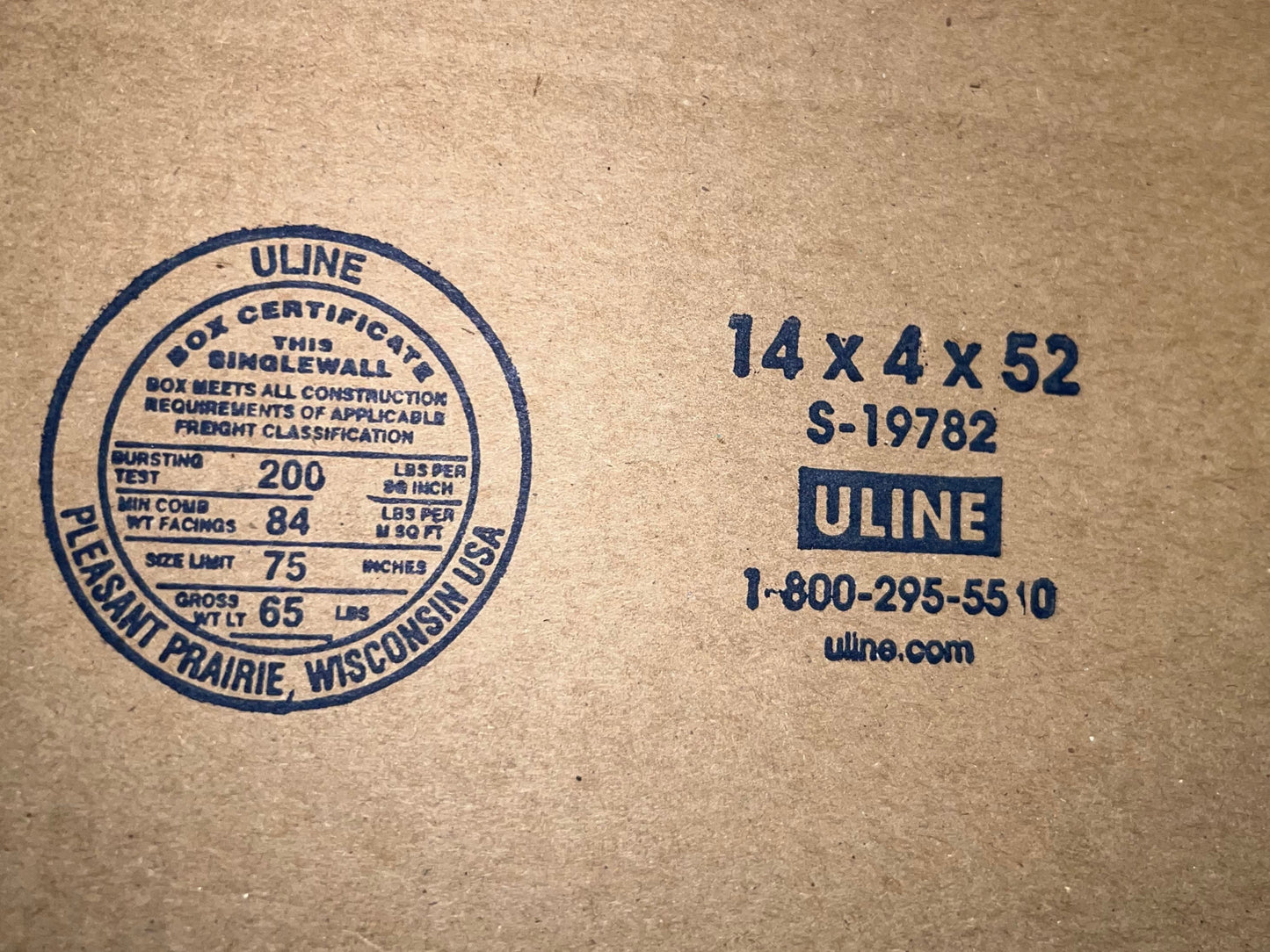 14x4x52 (200 lb strength) | SINGLE CARDBOARD BOX | SIDE LOADING