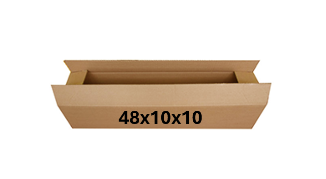 Cardboard box with dimensions 48x10x10 on a white background