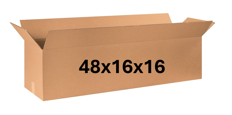 Cardboard box with dimensions 48x16x16 on a white background