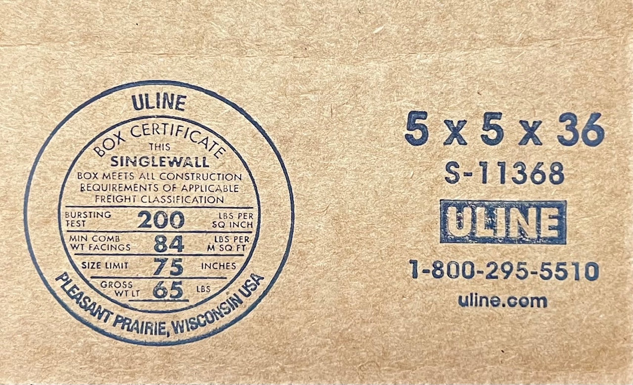 5x5x36 (200 lb strength) | SINGLE CARDBOARD BOX | TALL