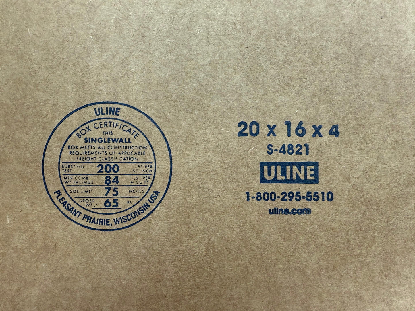 20x16x4 (200 lb strength) | SINGLE CARDBOARD BOX